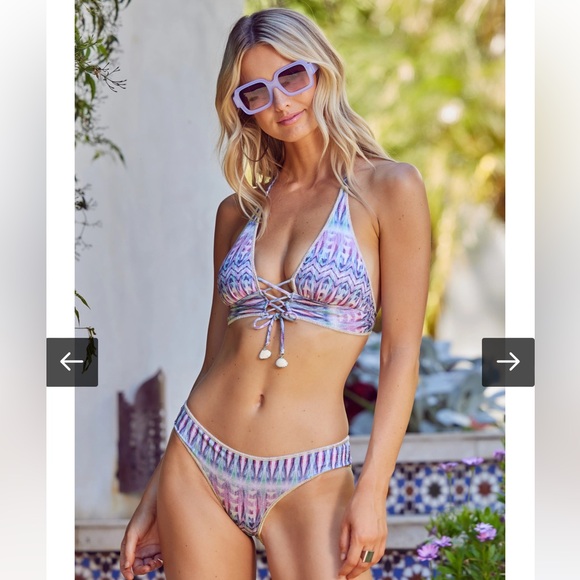 Becca tulum halter bikini TOP with lace up details women size medium - Picture 2 of 9